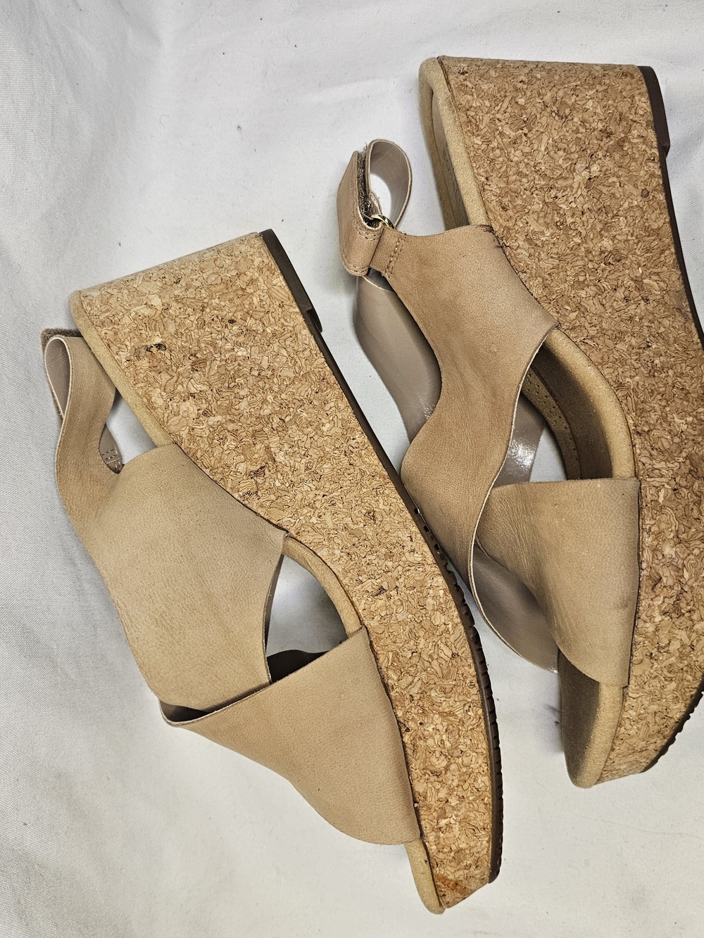 Clarks Annadel Eirwyn Wedge Sandals Size 11W NWT Tan Suede Cork Slingback - Picture 6 of 16